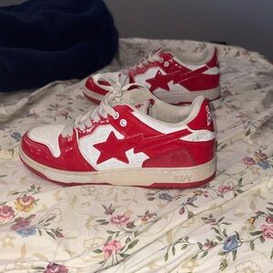 Bape Kids Red and White Star Sneakers